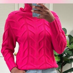 Aritzia Wilfred Champeaux Merino Wool Knit Turtleneck Sweater Hot Pink Small